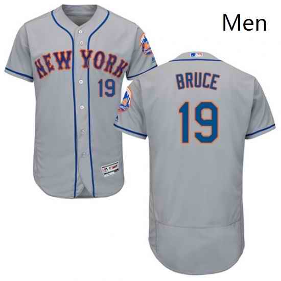 Mens Majestic New York Mets 19 Jay Bruce Grey Road Flex Base Authentic Collection MLB Jersey